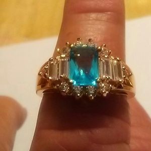 (NWT) sz8 sapphire n crystal diamond ring